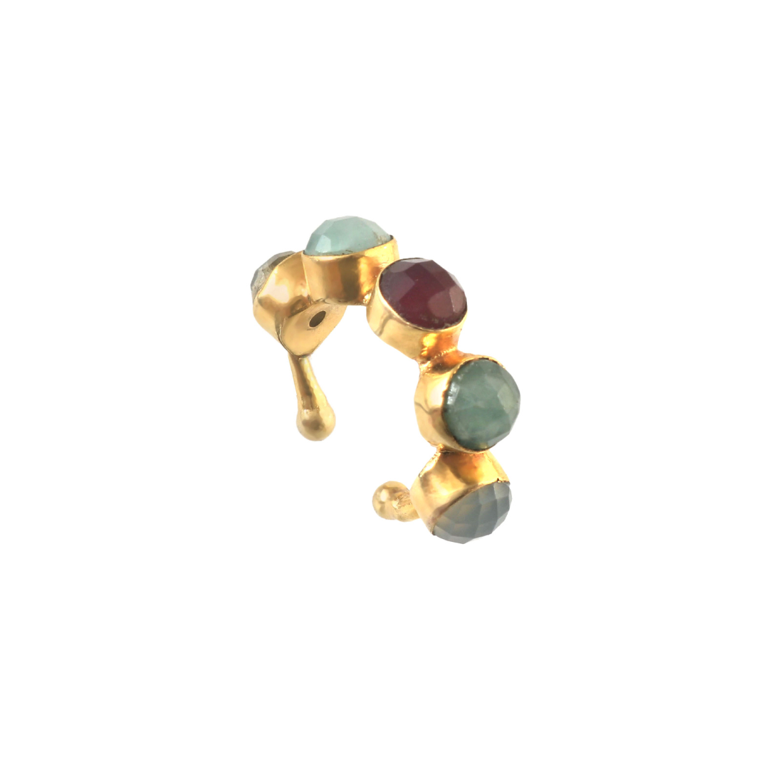 ZORA, EARCUFF CON PIEDRAS NATURALES Y BAÑO DE ORO