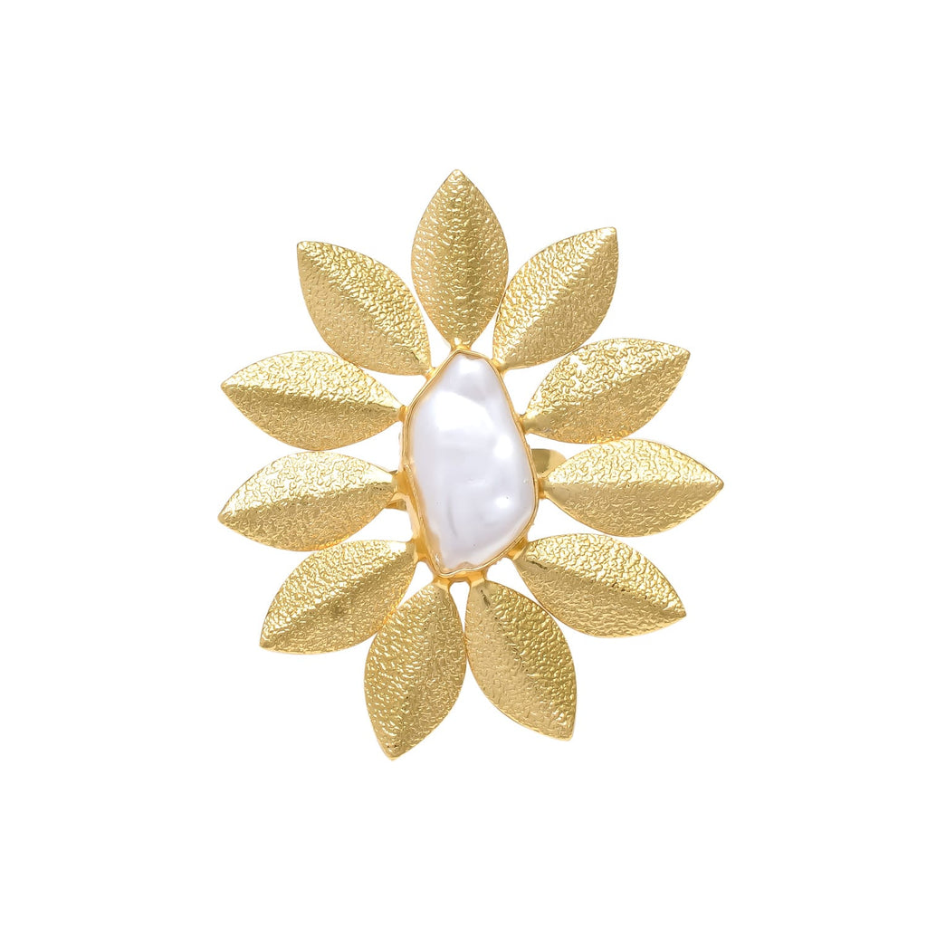 INDAH, ANILLO CON PERLA BARROCA Y BAÑO DE ORO