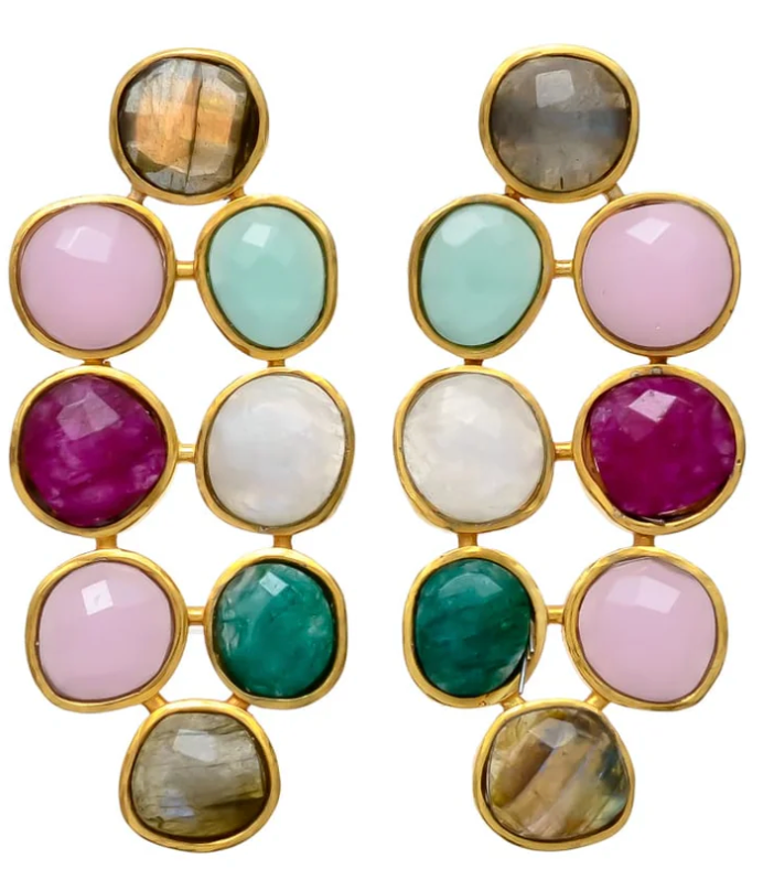 AVIVA, ARETES CON PIEDRAS NATURALES Y BAÑO DE ORO