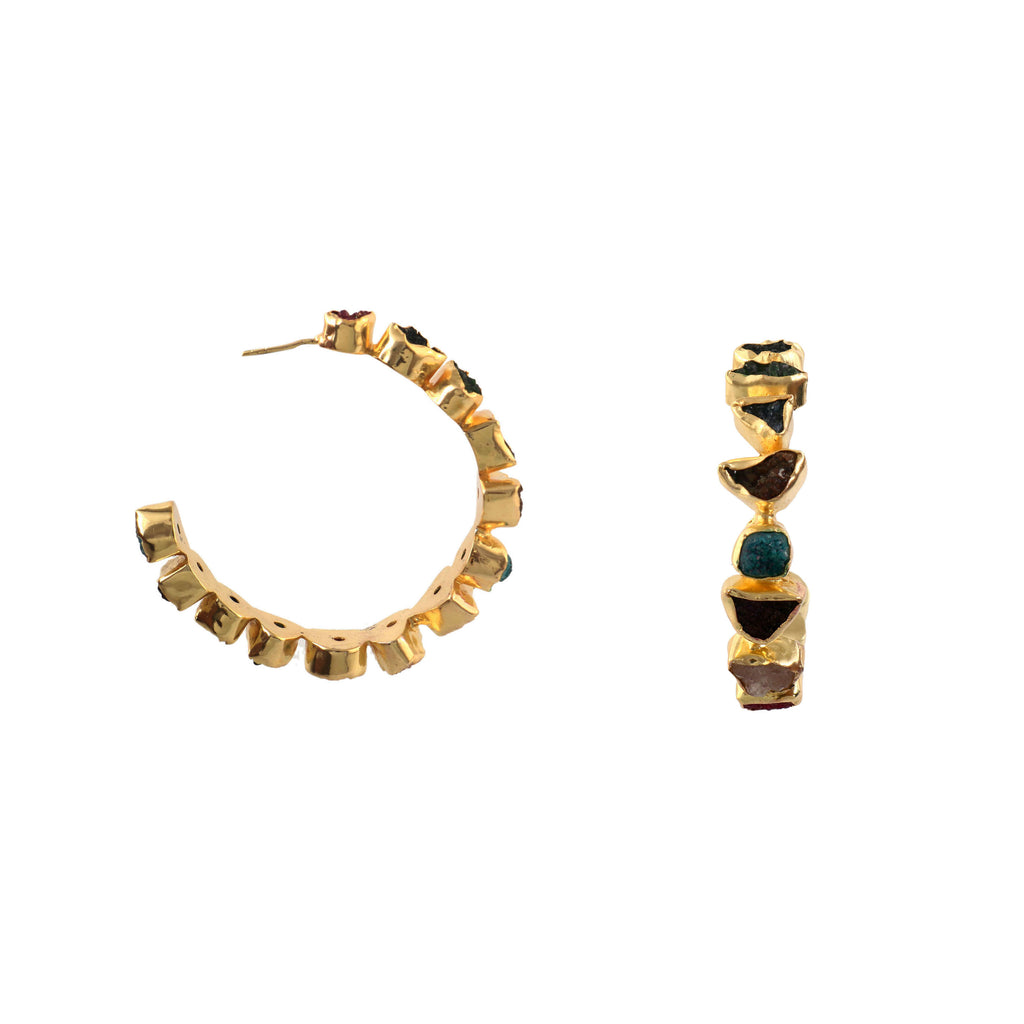 MAXI AURATA, ARRACADAS CON PIEDRAS DRUZA DE CUARZO Y BAÑO DE ORO