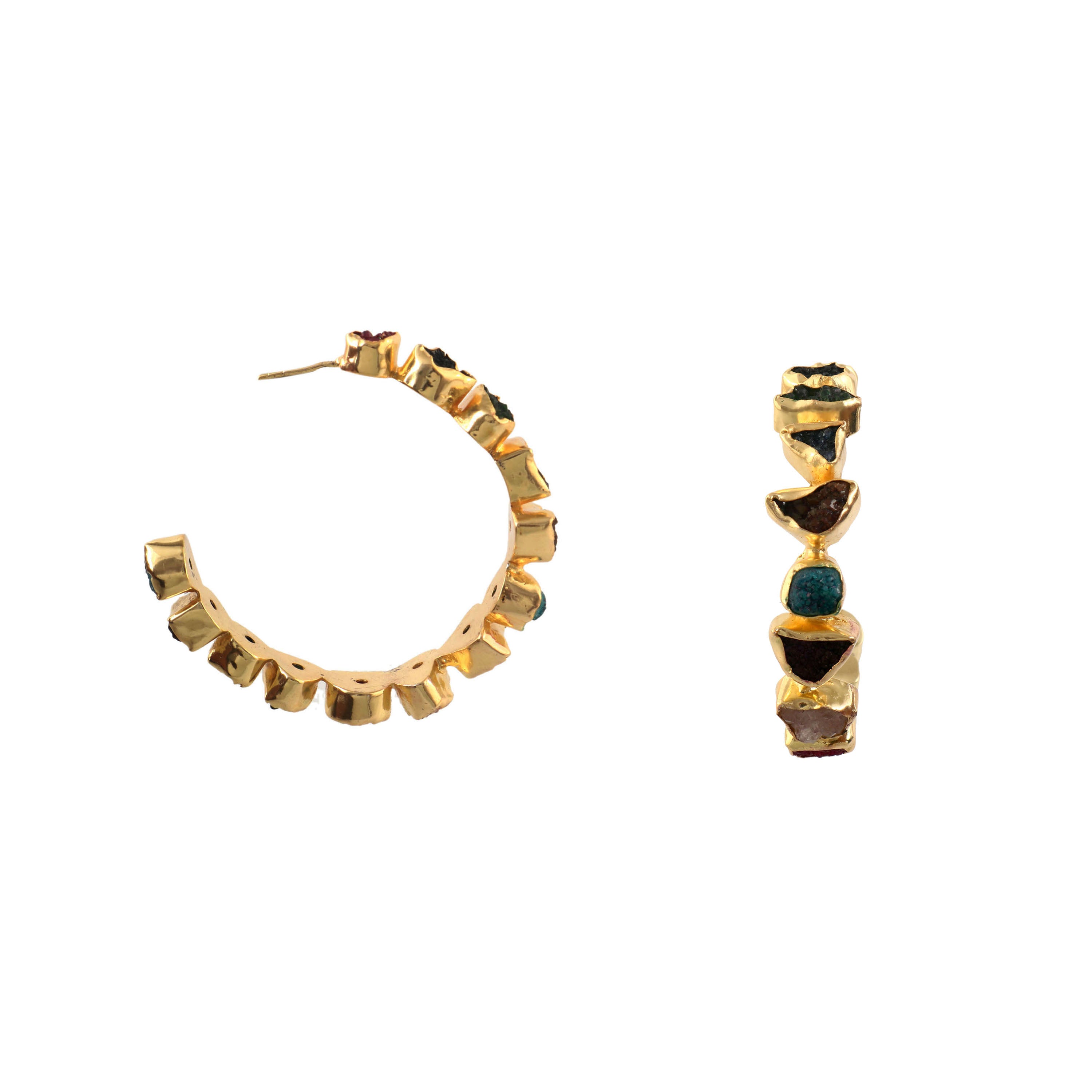 MAXI AURATA, ARRACADAS CON PIEDRAS DRUZA DE CUARZO Y BAÑO DE ORO