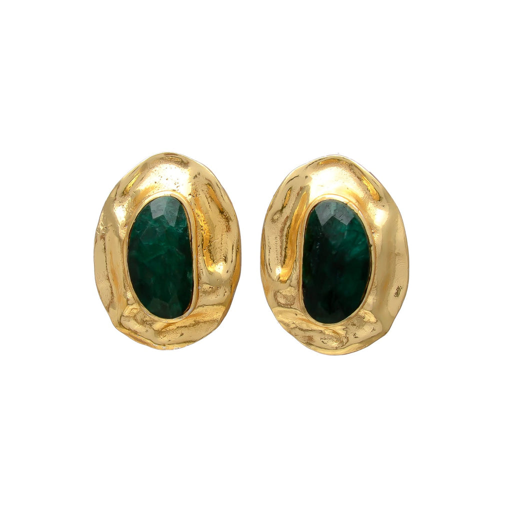 OLIVA, ARETES CON PIEDRAS NATURALES Y BAÑO DE ORO