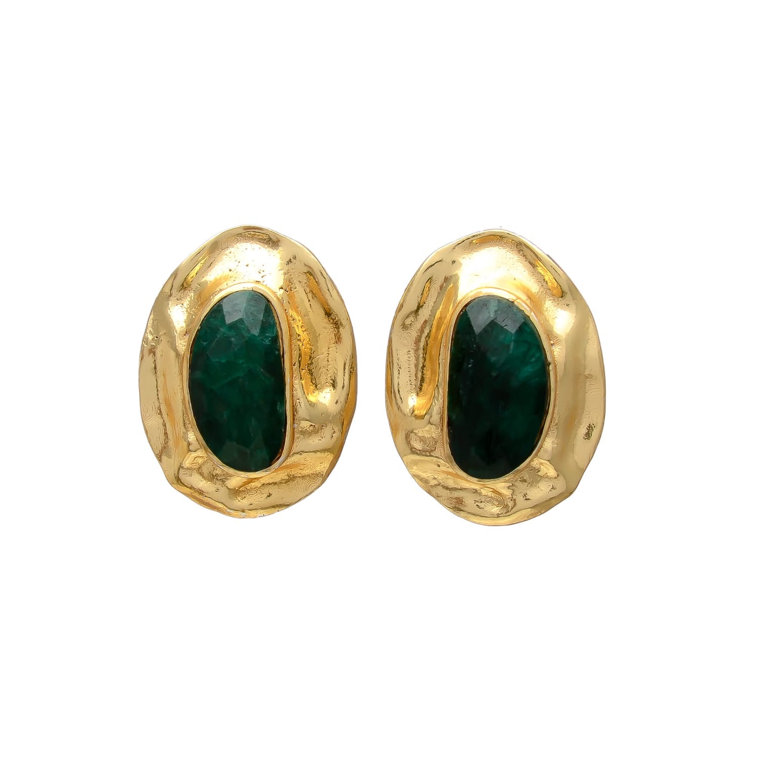 OLIVA, ARETES CON PIEDRAS NATURALES Y BAÑO DE ORO