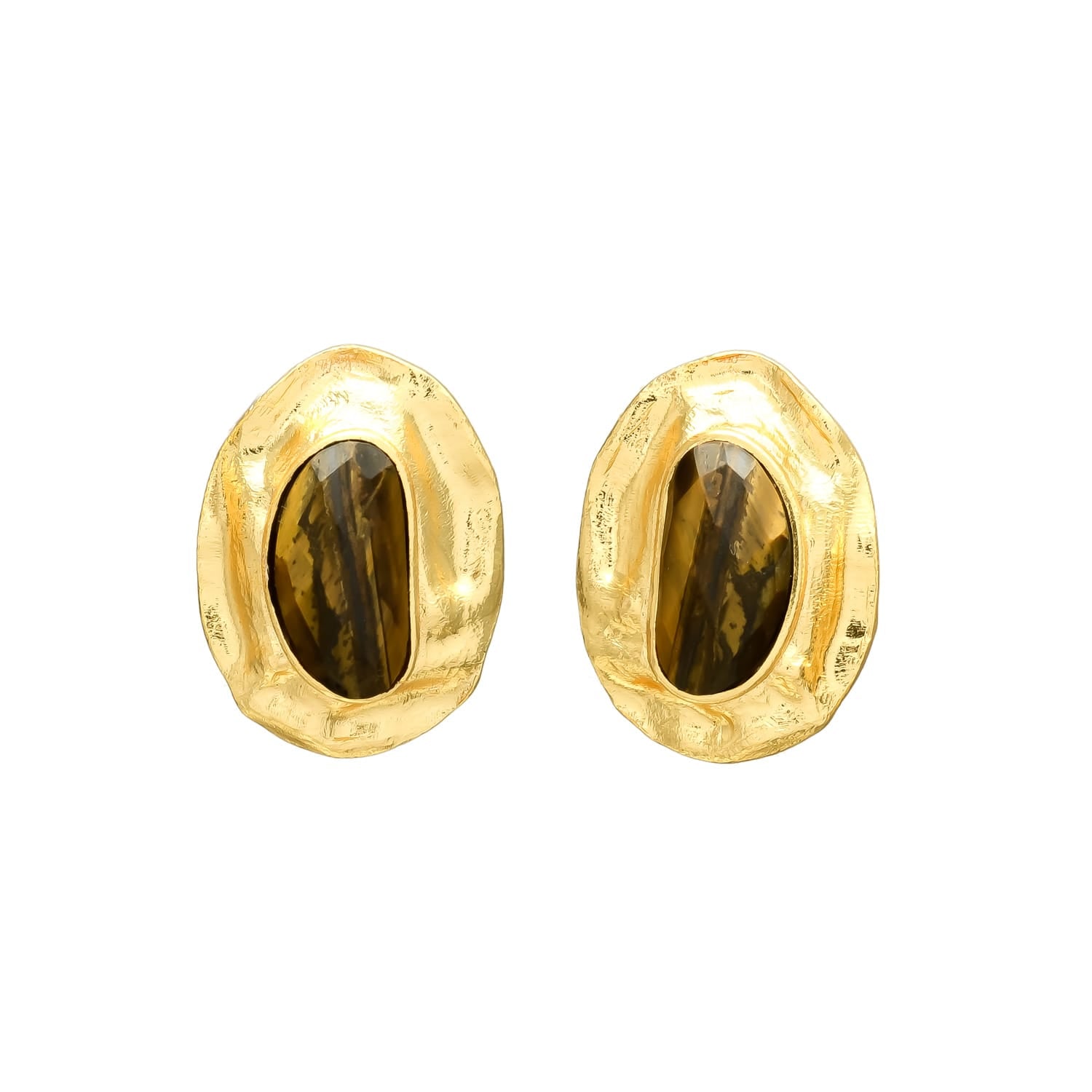 OLIVA, ARETES CON PIEDRAS NATURALES Y BAÑO DE ORO