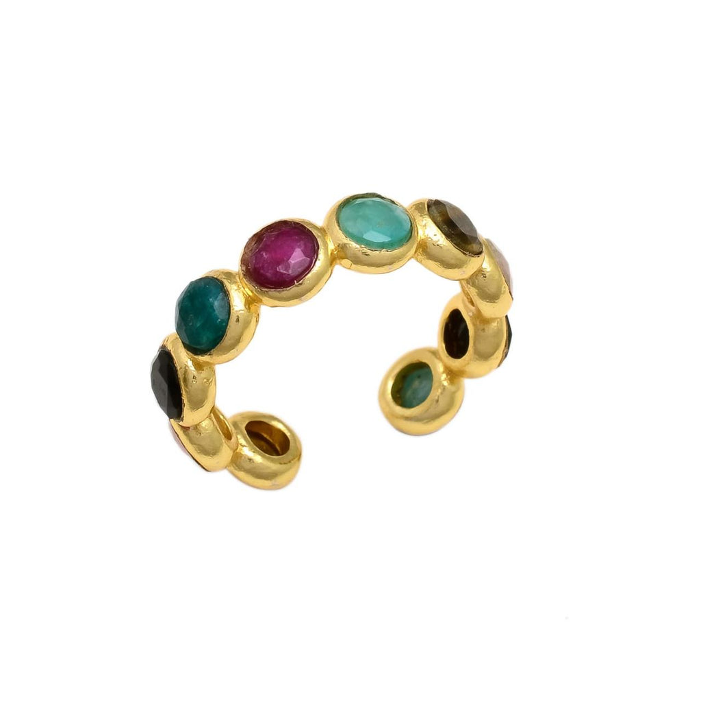 JOLIE, ANILLO AJUSTABLE CON PIEDRAS NATURALES Y BAÑO DE ORO