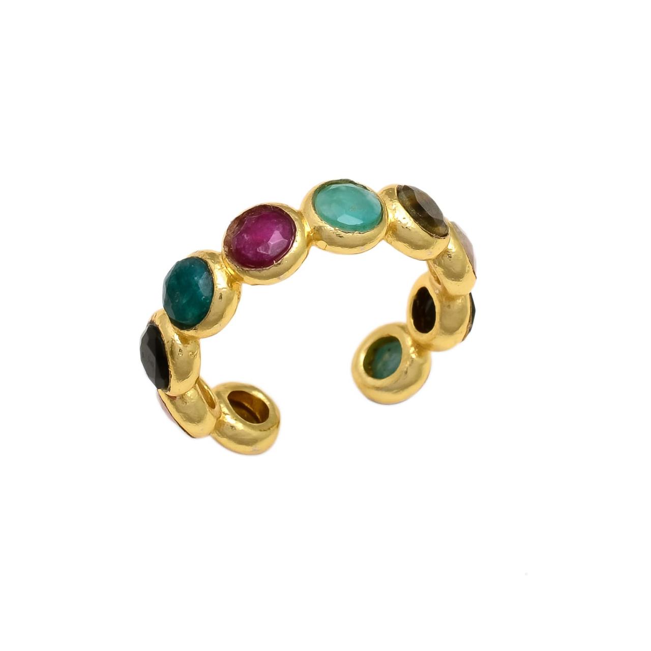 JOLIE, ANILLO AJUSTABLE CON PIEDRAS NATURALES Y BAÑO DE ORO