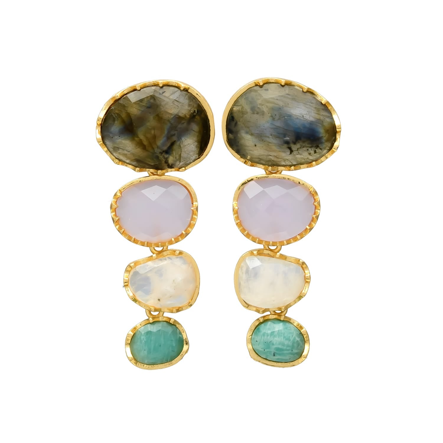 LARA, ARETES DESMONTABLES, CON PIEDRAS NATURALES Y BAÑO DE ORO