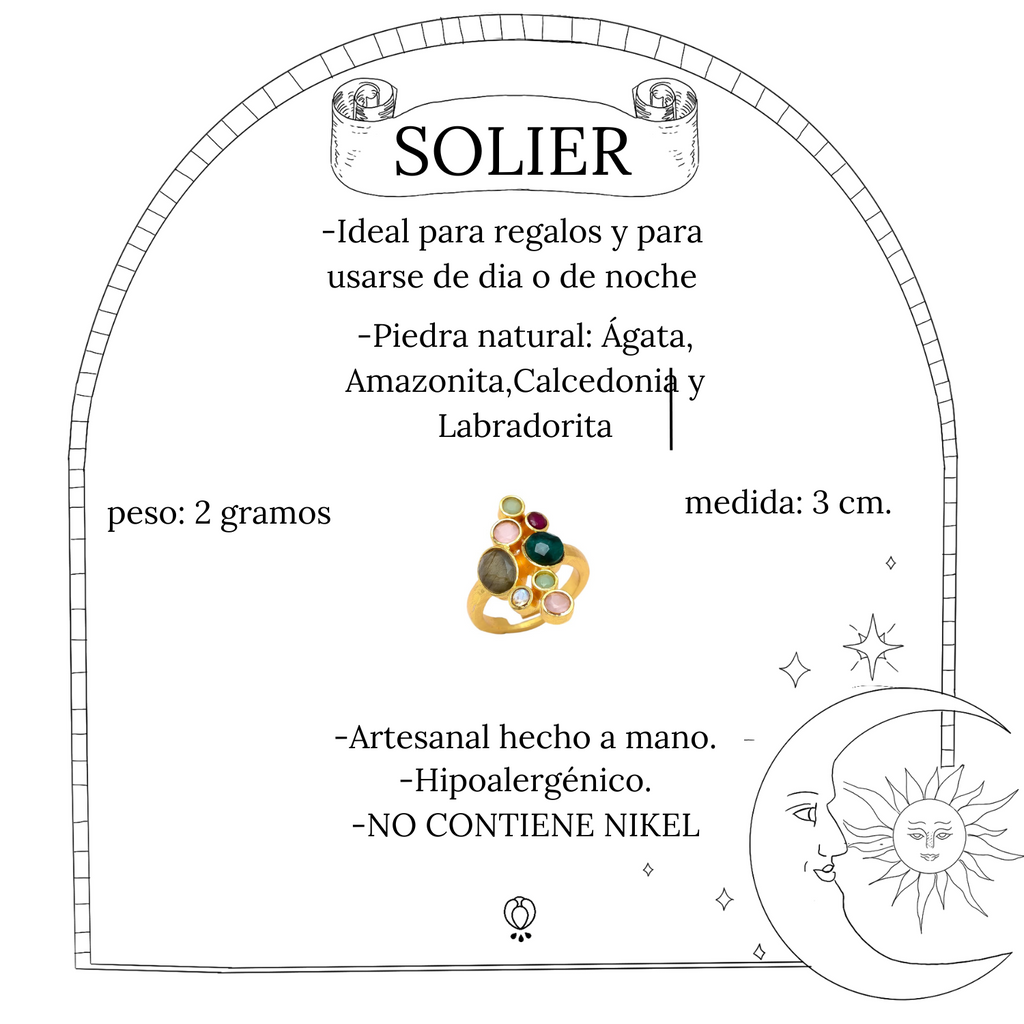 SOLIER, anillo de piedras naturales y baño de oro.