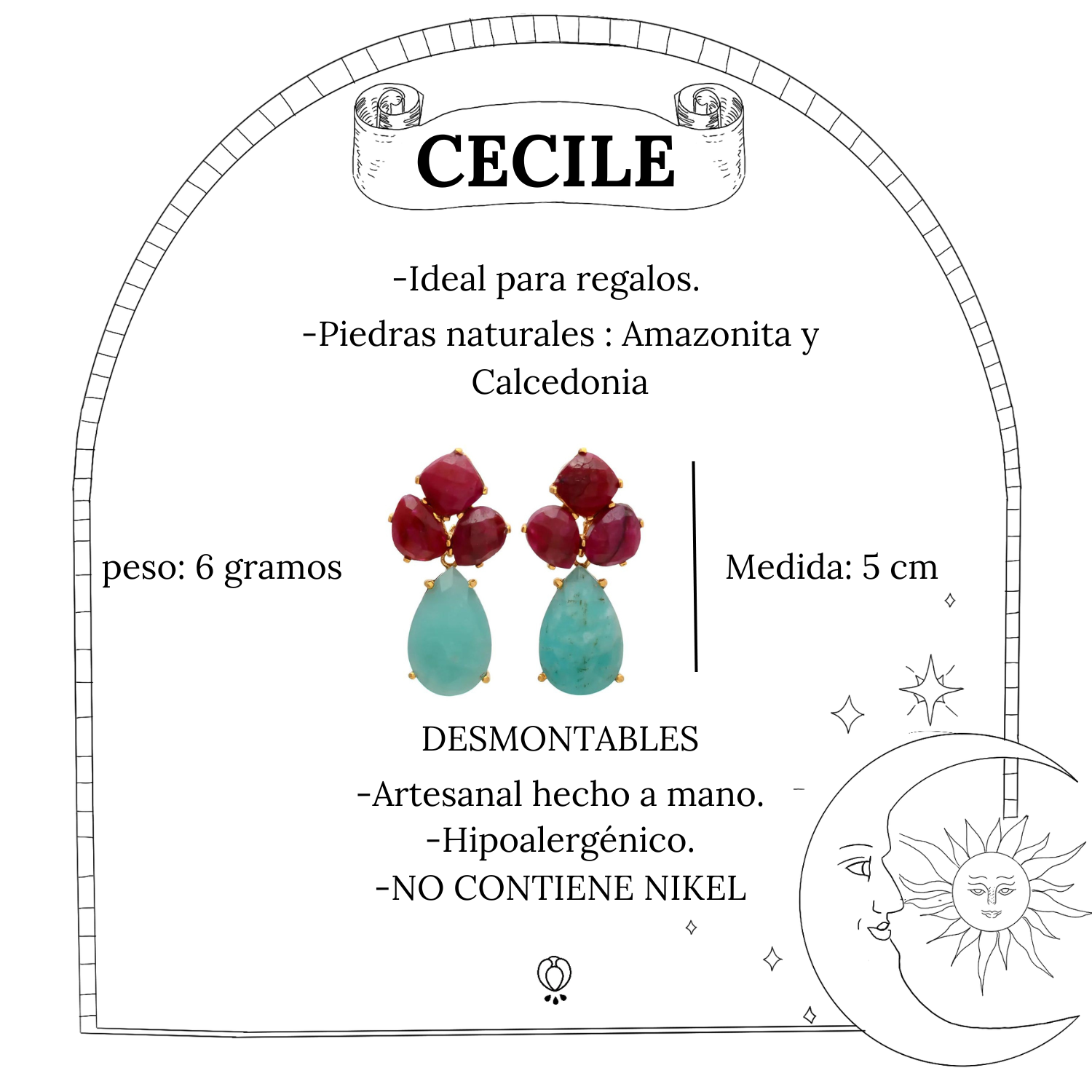 CECILE, aretes desmontables con piedras naturales