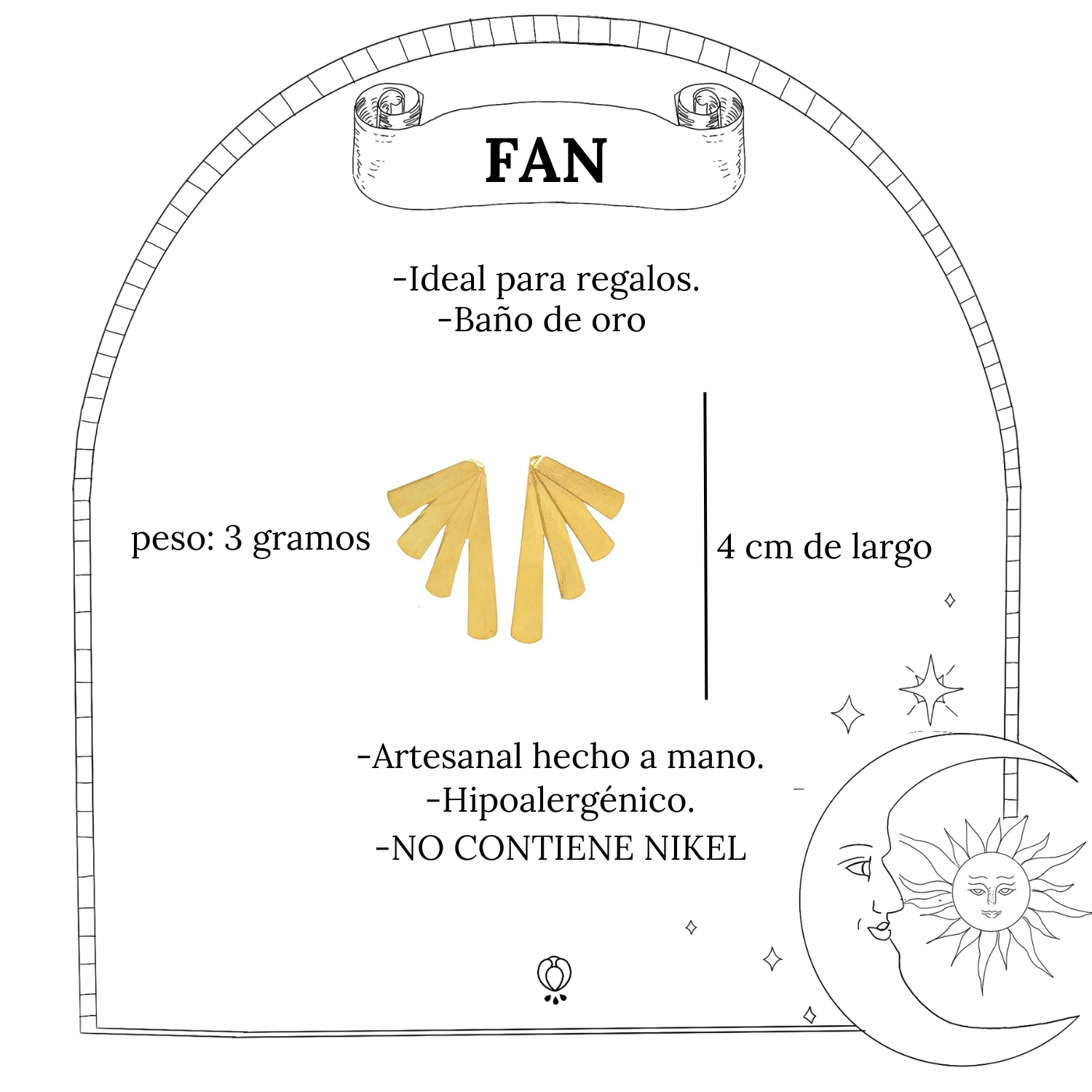 FAN, ARETES DORADOS CON BAÑO DE ORO