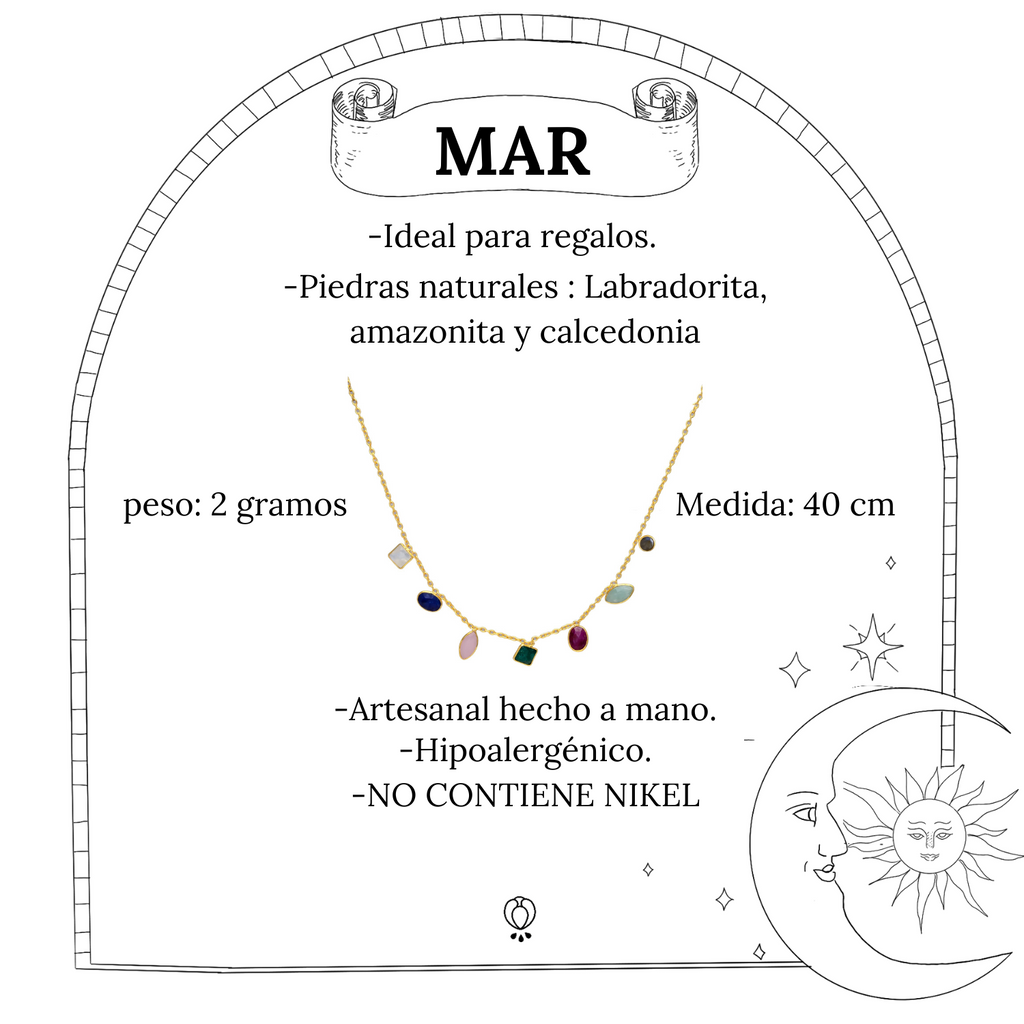MAR, COLLAR CON PIEDRAS NATURALES Y BAÑO DE ORO.