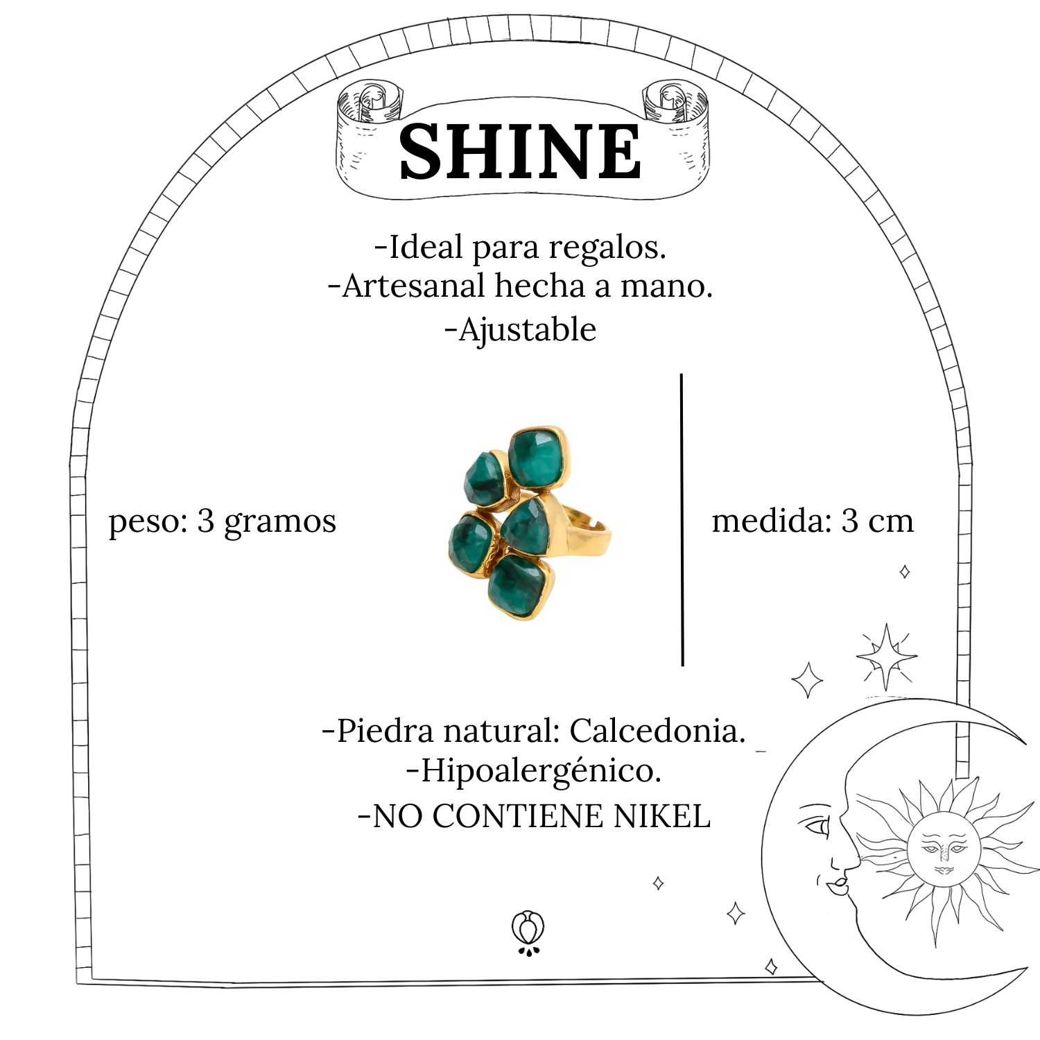 SHINE anillo con piedras y baño de oro de 24k