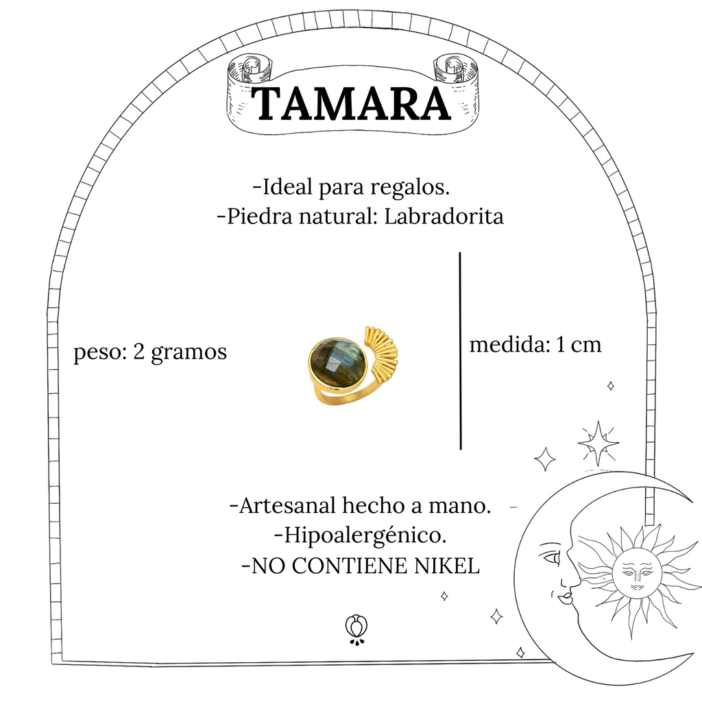 TAMARA, ANILLO CON PIEDRA NATURAL Y BAÑO DE ORO