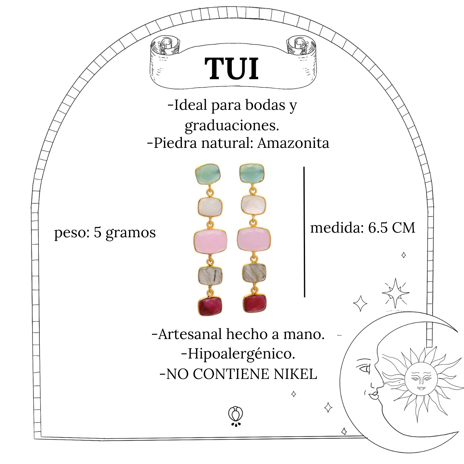 TUI, aretes largos con piedras naturales