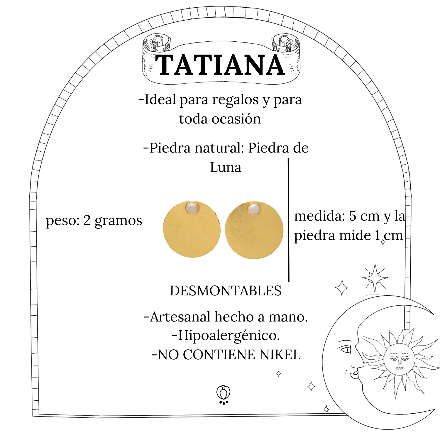 TATIANA, ARETES DESMONTABLES CON BAÑO DE ORO Y PIEDRAS NATURALES.