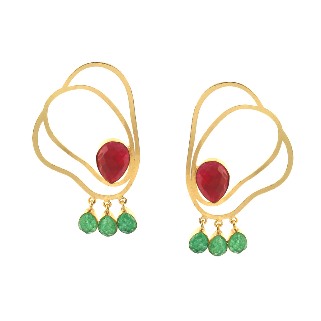 MESTIZA, ARETES CON PIEDRAS NATURALES Y BAÑO DE ORO