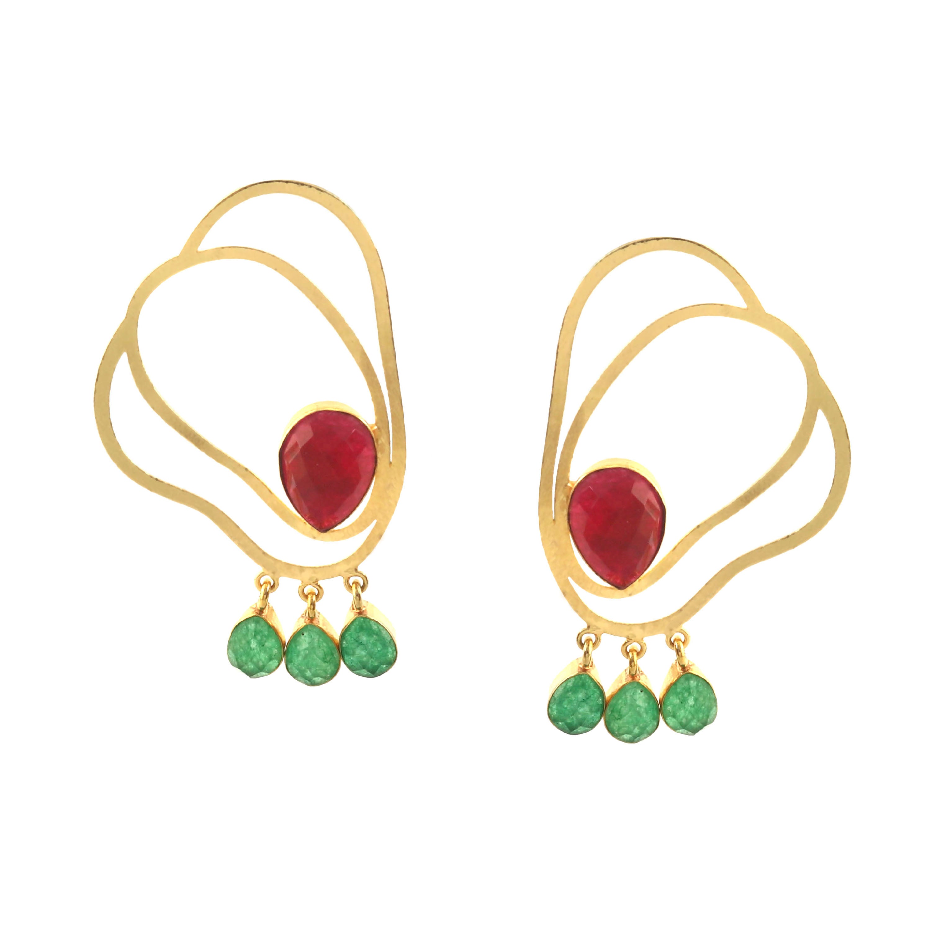 MESTIZA, ARETES CON PIEDRAS NATURALES Y BAÑO DE ORO