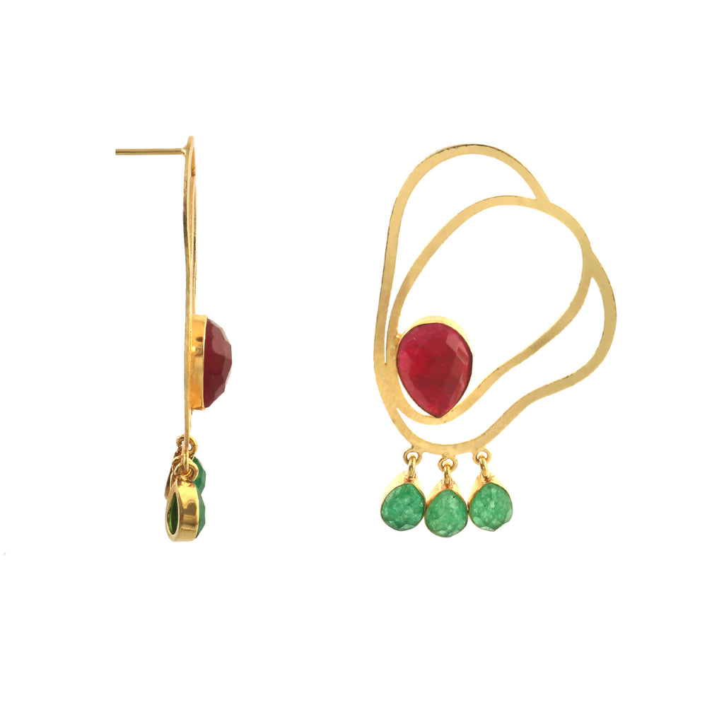 MESTIZA, ARETES CON PIEDRAS NATURALES Y BAÑO DE ORO