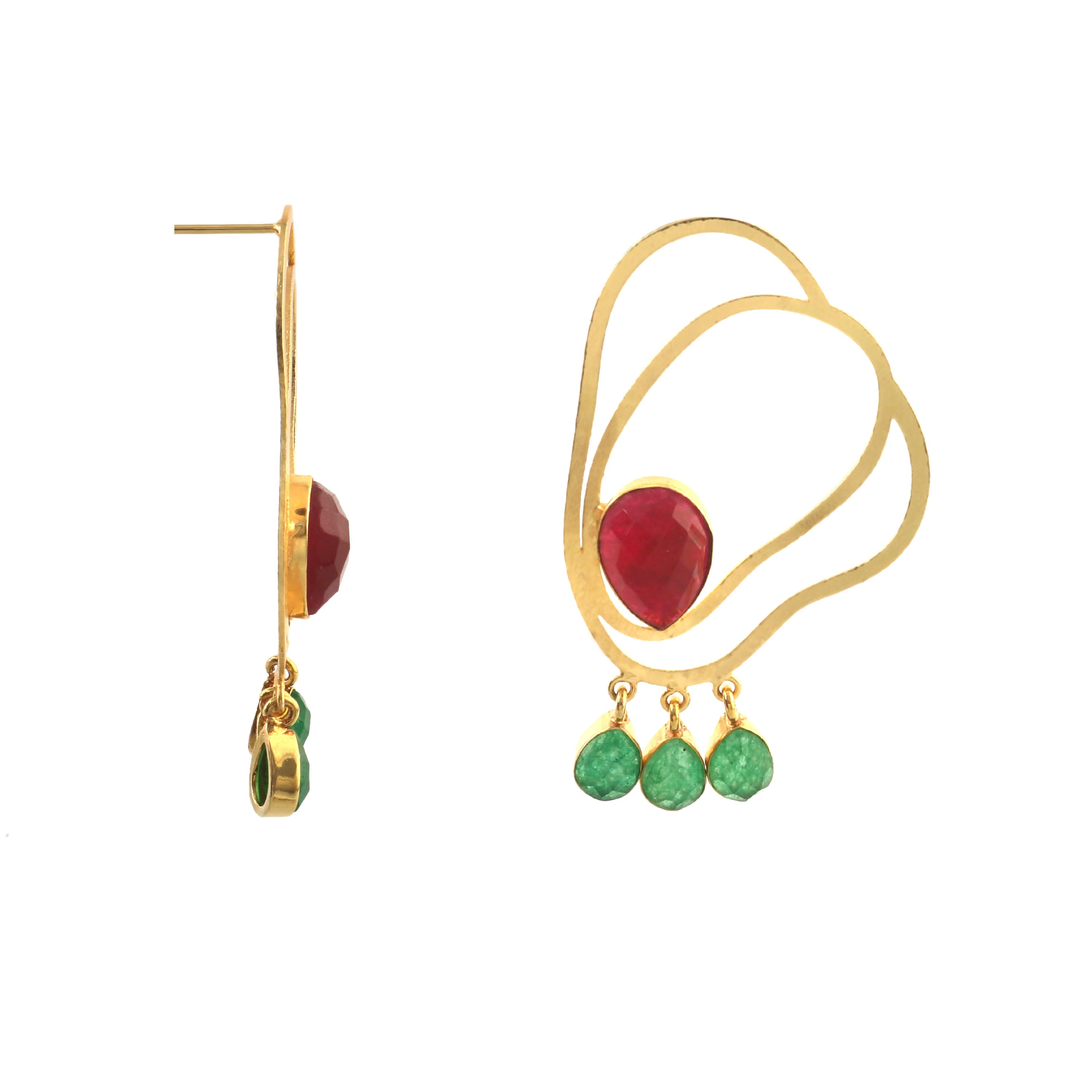 MESTIZA, ARETES CON PIEDRAS NATURALES Y BAÑO DE ORO