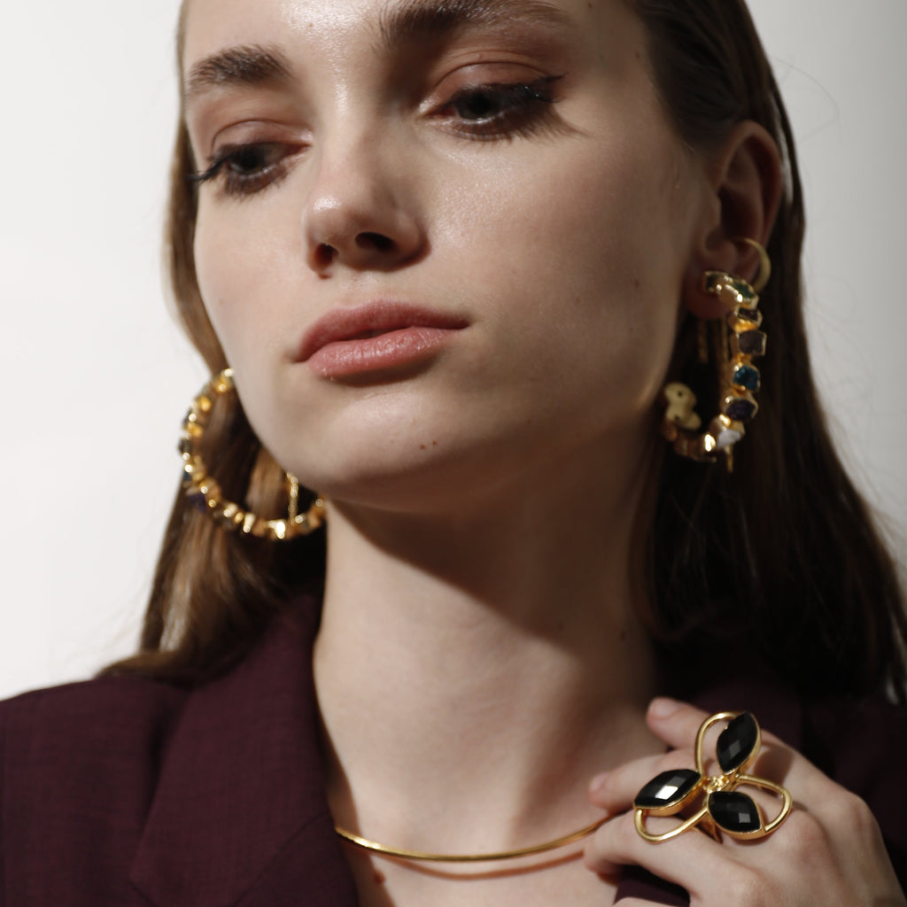 MAXI AURATA, ARRACADAS CON PIEDRAS DRUZA DE CUARZO Y BAÑO DE ORO