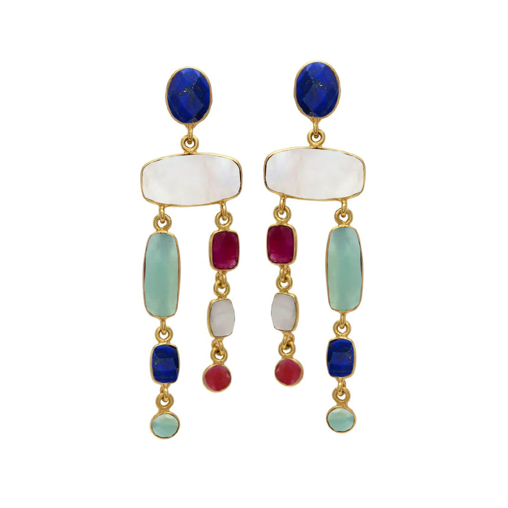 NATHALIA, ARETES CON PIEDRAS NATURALES Y BAÑO DE ORO