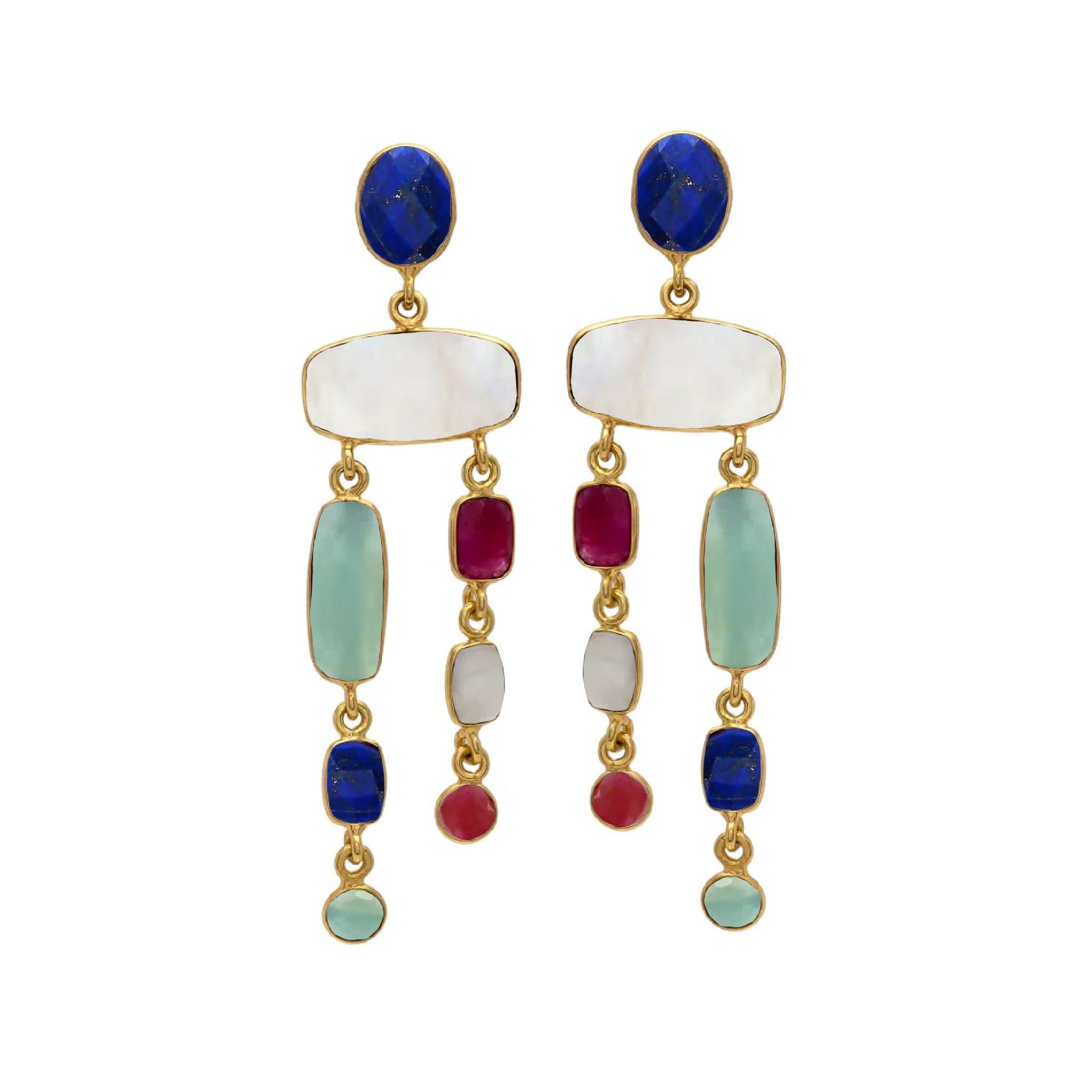 NATHALIA, ARETES CON PIEDRAS NATURALES Y BAÑO DE ORO