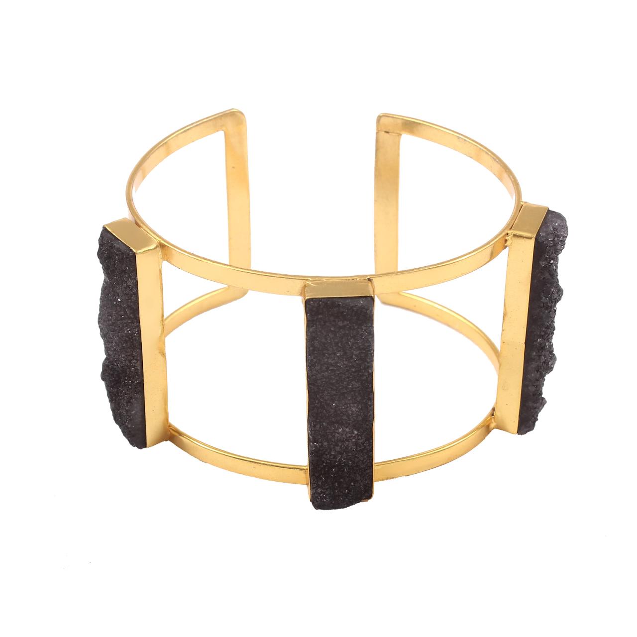 YARA, BRAZALETE CON PIEDRAS DRUZA DE CUARZO Y BAÑO DE ORO DE 18K