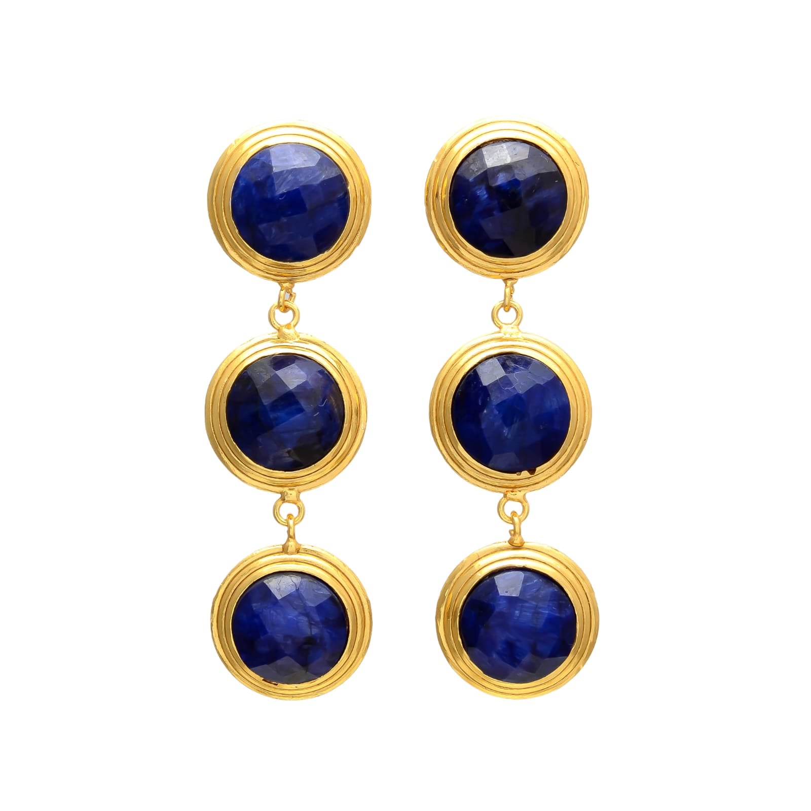 BERNARDA, ARETES CON PIEDRAS NATURALES Y BAÑO DE ORO.