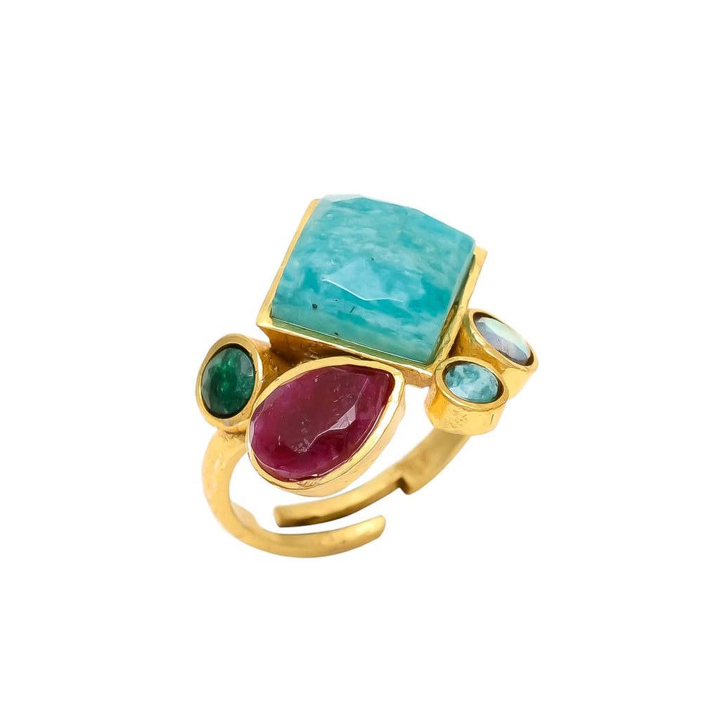 BIANCA, ANILLO AJUSTABLE CON PIEDRAS NATURALES Y BAÑO DE ORO