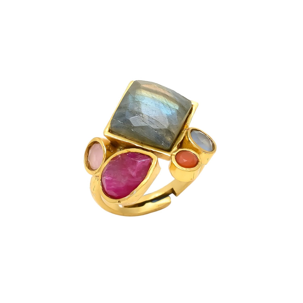 BIANCA, ANILLO AJUSTABLE CON PIEDRAS NATURALES Y BAÑO DE ORO