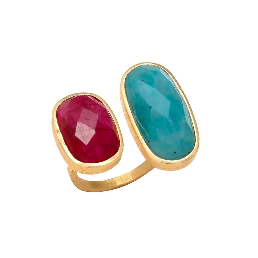 MATHILDE, ANILLO CON PIEDRAS NATURALES Y BAÑO DE ORO DE 14K