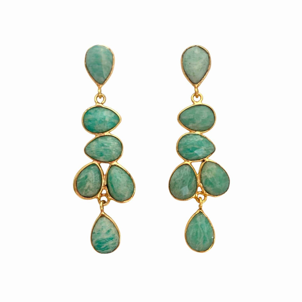 NARCISO, aretes con piedras, bañados en oro de 24k.