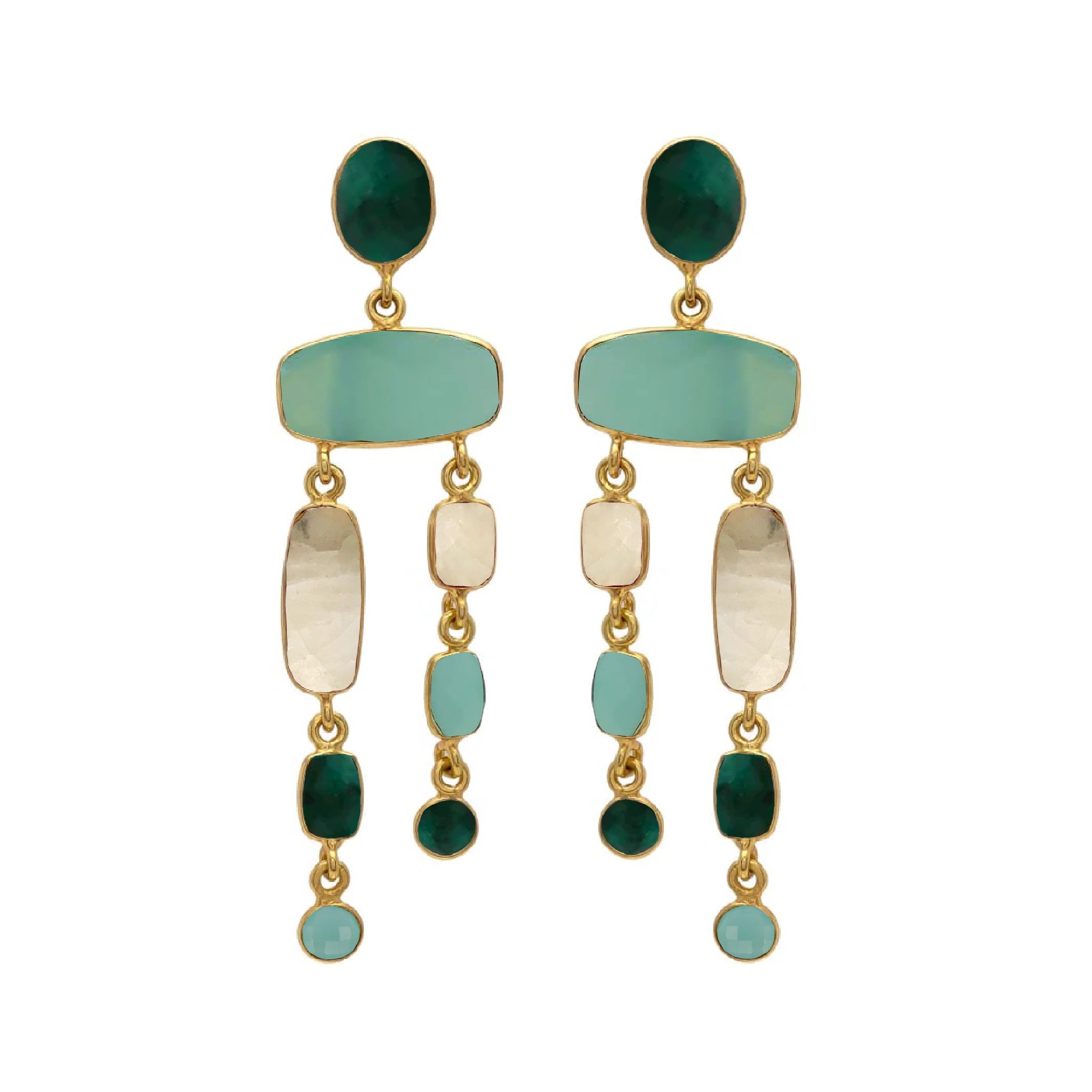 NATHALIA, ARETES CON PIEDRAS NATURALES Y BAÑO DE ORO