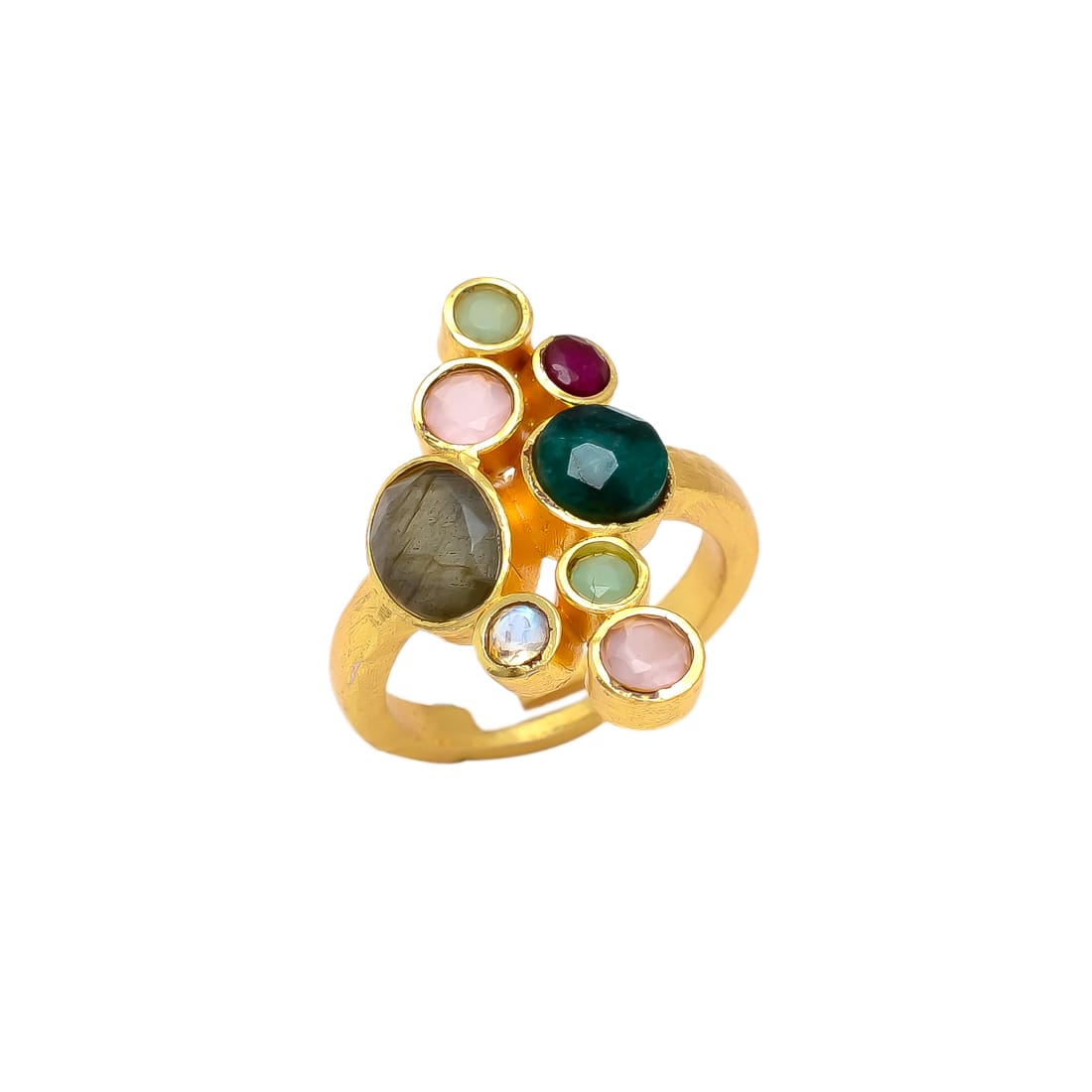 SOLIER, anillo de piedras naturales y baño de oro.